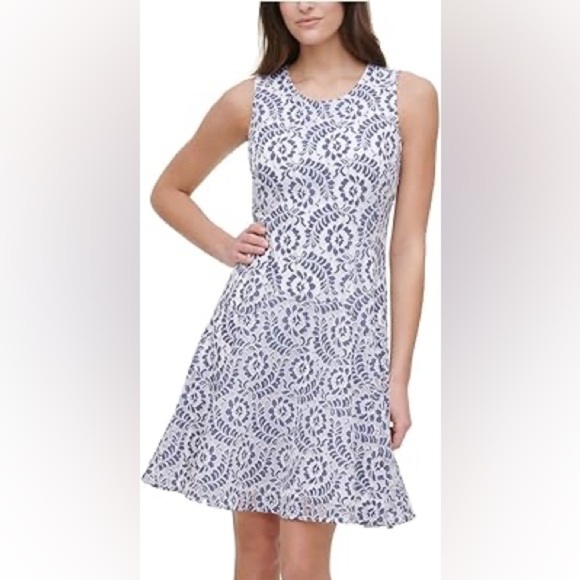 Tommy Hilfiger Women's Sleeveless Fit and Flare Dress scuba crepe bicolor block - Picture 1 of 9